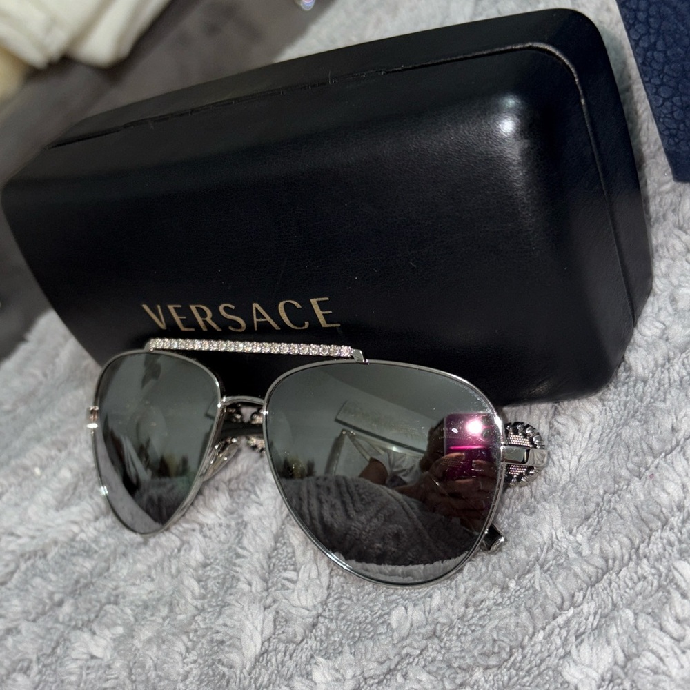 Versace Black and Silver Aviator Sunglasses
